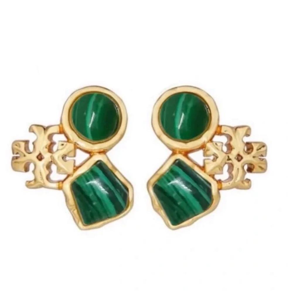 TORY BURCH • Roxanne Semiprecious Green Azure Cluster Stone Earrings